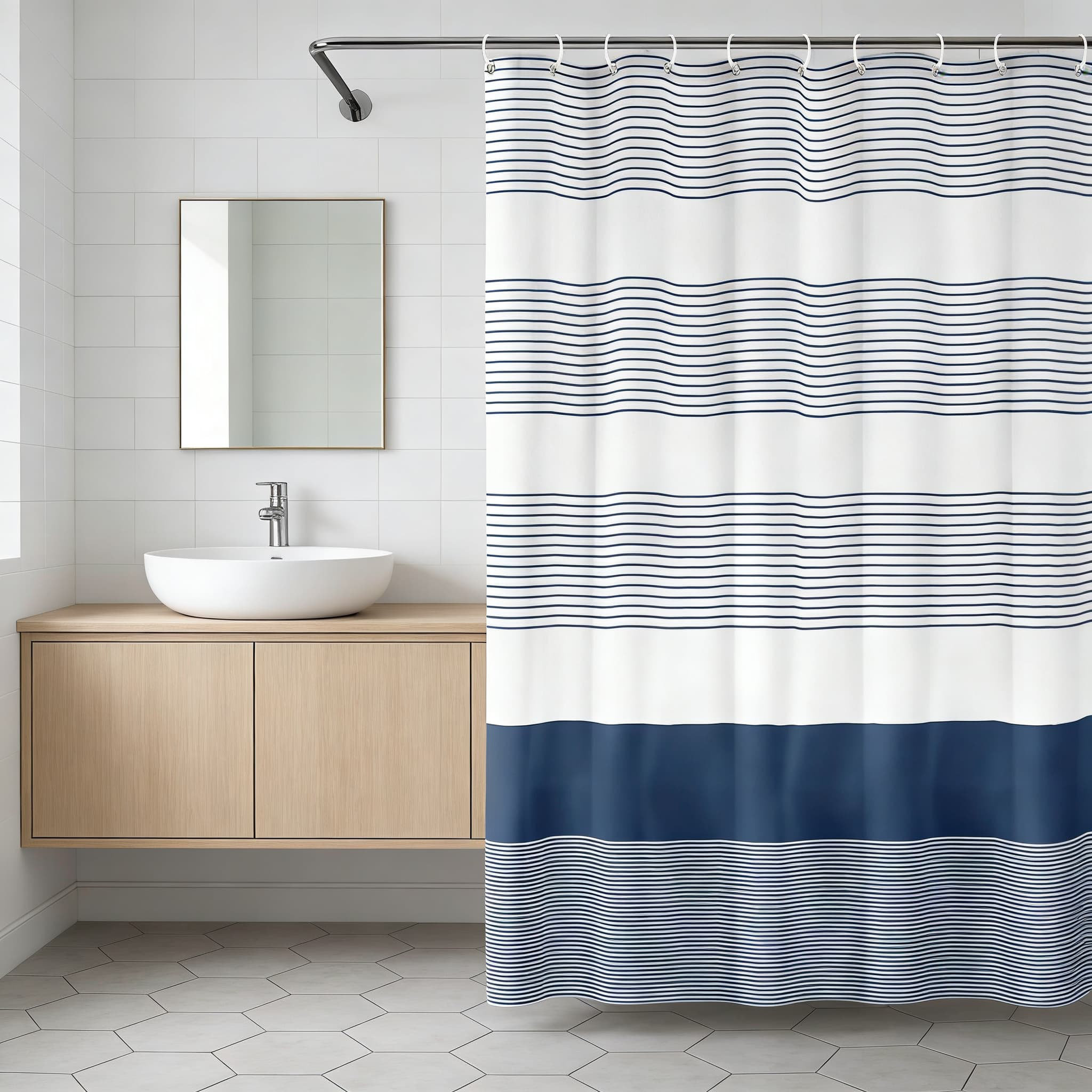 Dakota Fields Shower Curtain With Tassels, Soft Stripes Design For
